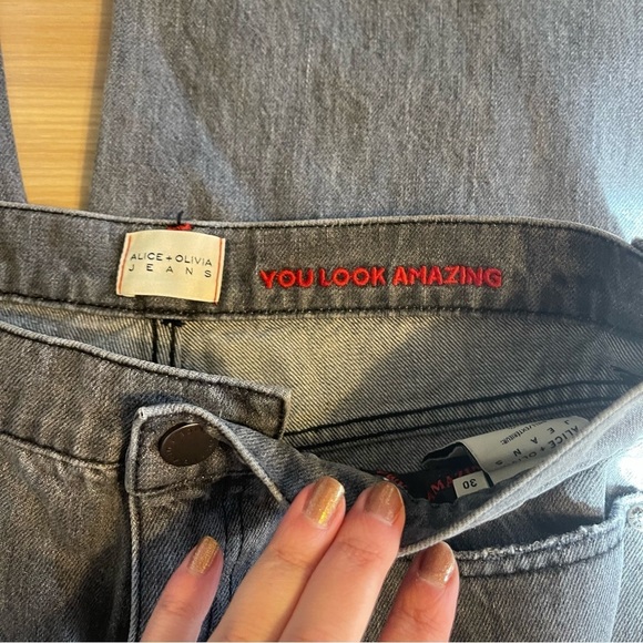 Alice & Olivia Womens Grey Distress High Rise Wide Leg Boyfriend Jeans Size 30 - Picture 12 of 14